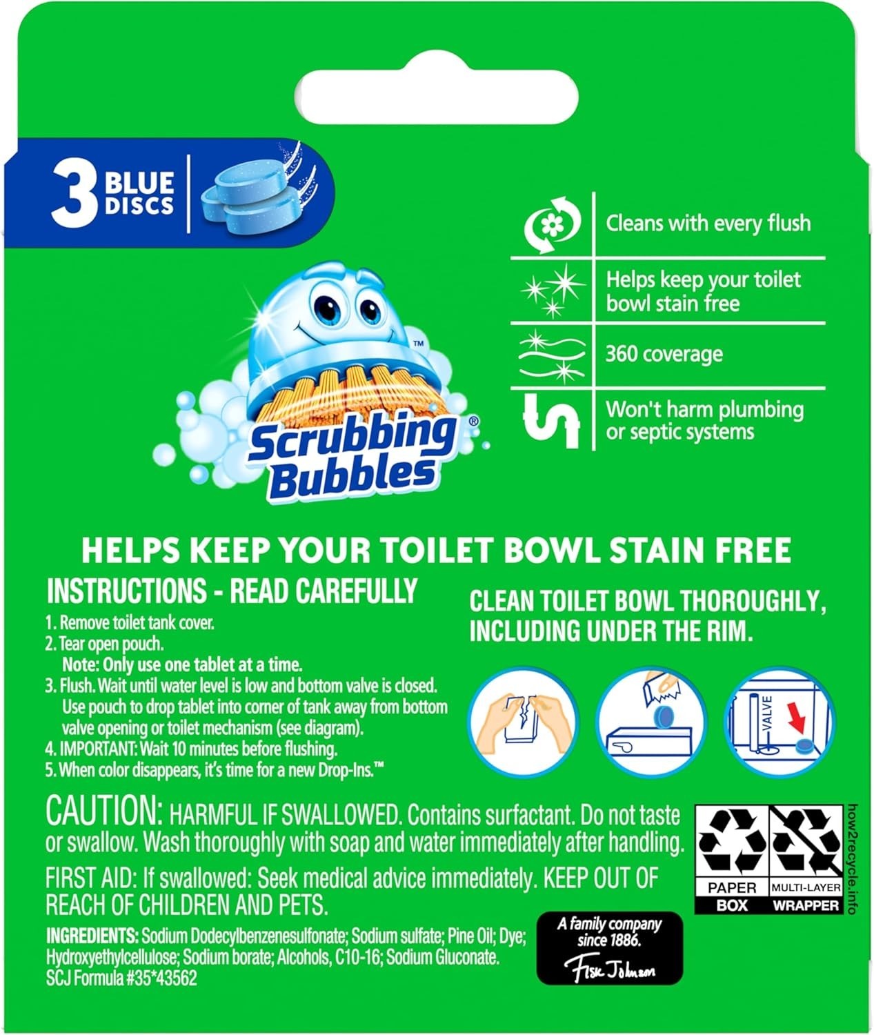 Continuous Clean Toilet Drop-Ins, Blue Bowl Cleaner Septic-Safe Tablets 3 Count