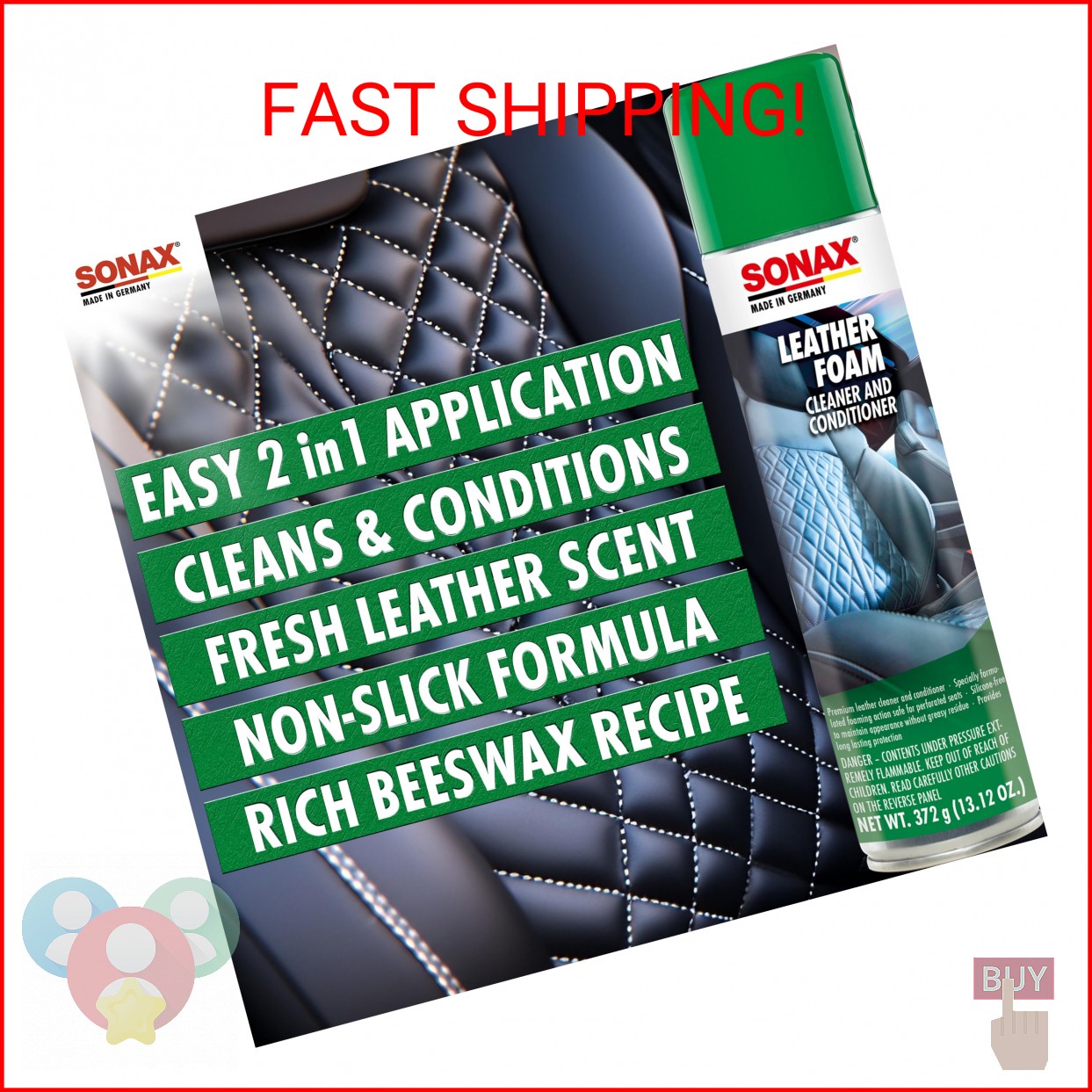 SONAX Leather Foam 289300 | 2 in 1 Aerosol Leather Cleaner and Conditioner | Saf