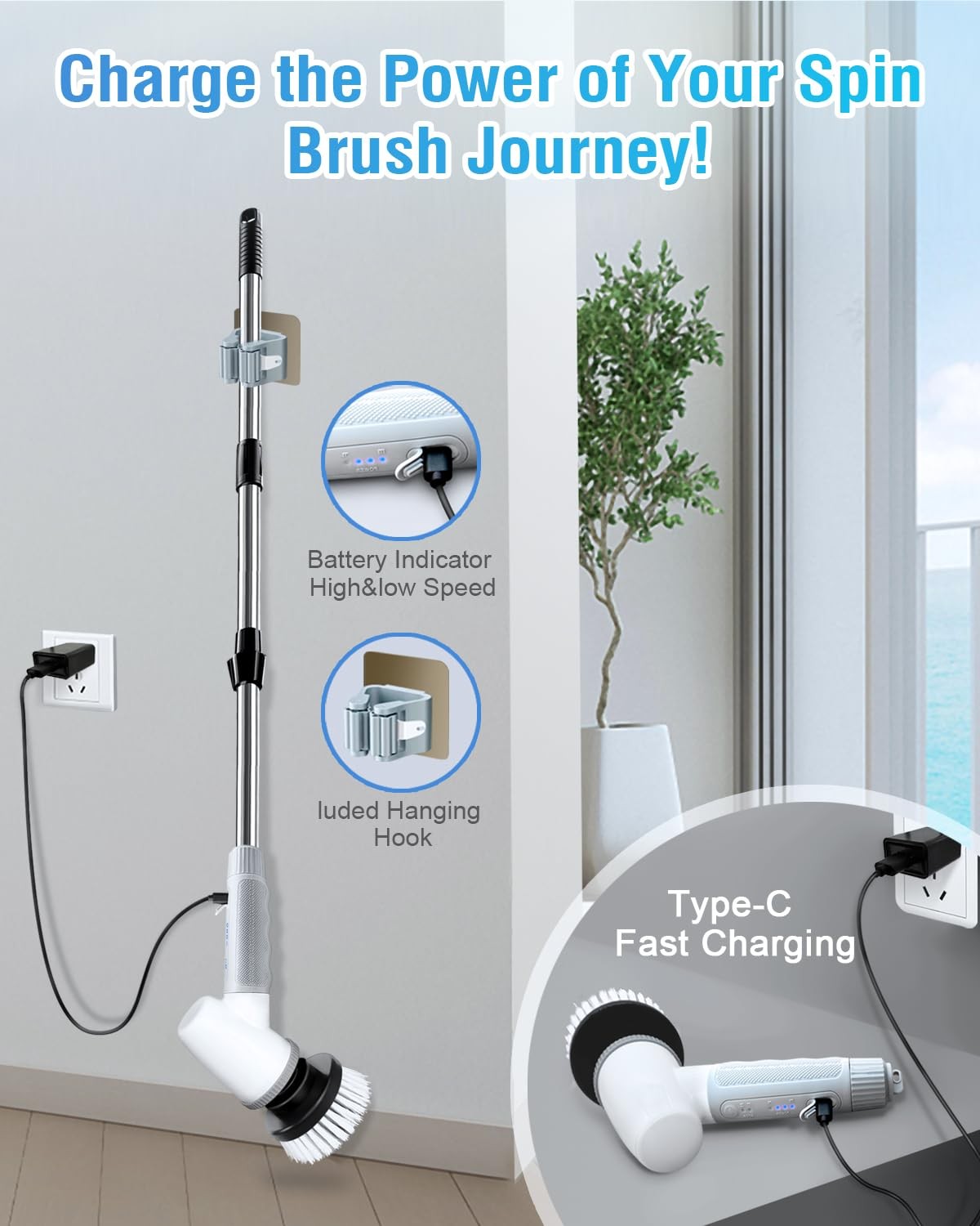 Electric Spin Scrubber Bathroom Scrubber Cordless Shower Scrubber With Adjustabl