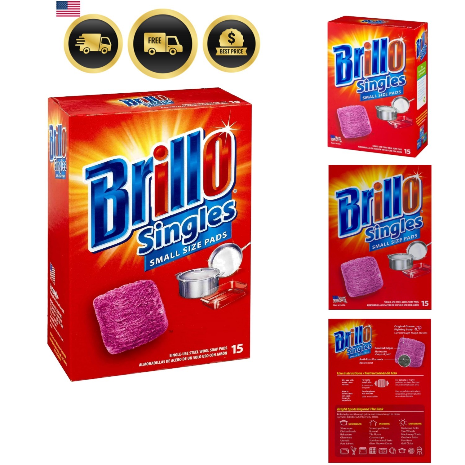 Single Use Steel Wool Soap Pads, Smaller Size Red Scent, 15 Count Pack of 1 …