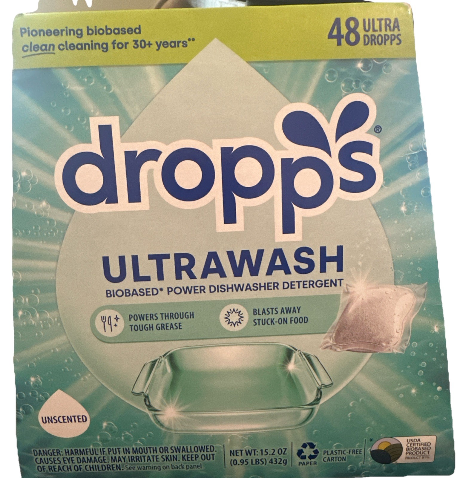 Dropp’s Ultra wash Biobased Dishwasher Detergent Pods 48 Ct Unscented