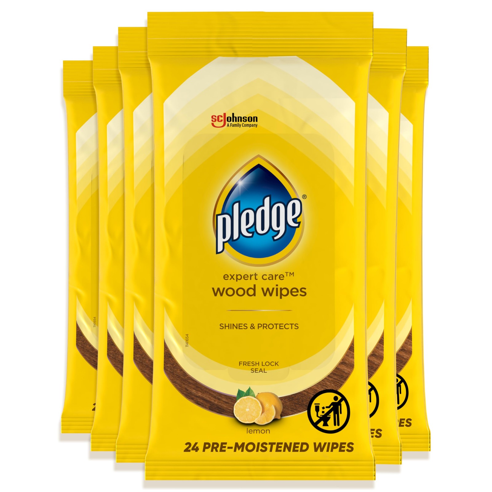 Pledge Expert Care Enhancing Wood Wipes Lemon Scent (Pack of 6 144 Total Count)