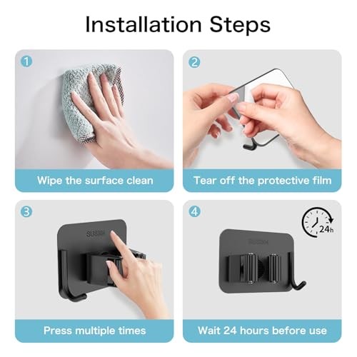 4 Pack No Drill Broom Mop Holder Wall Mount Stainless Steel Organizer Hooks Blac
