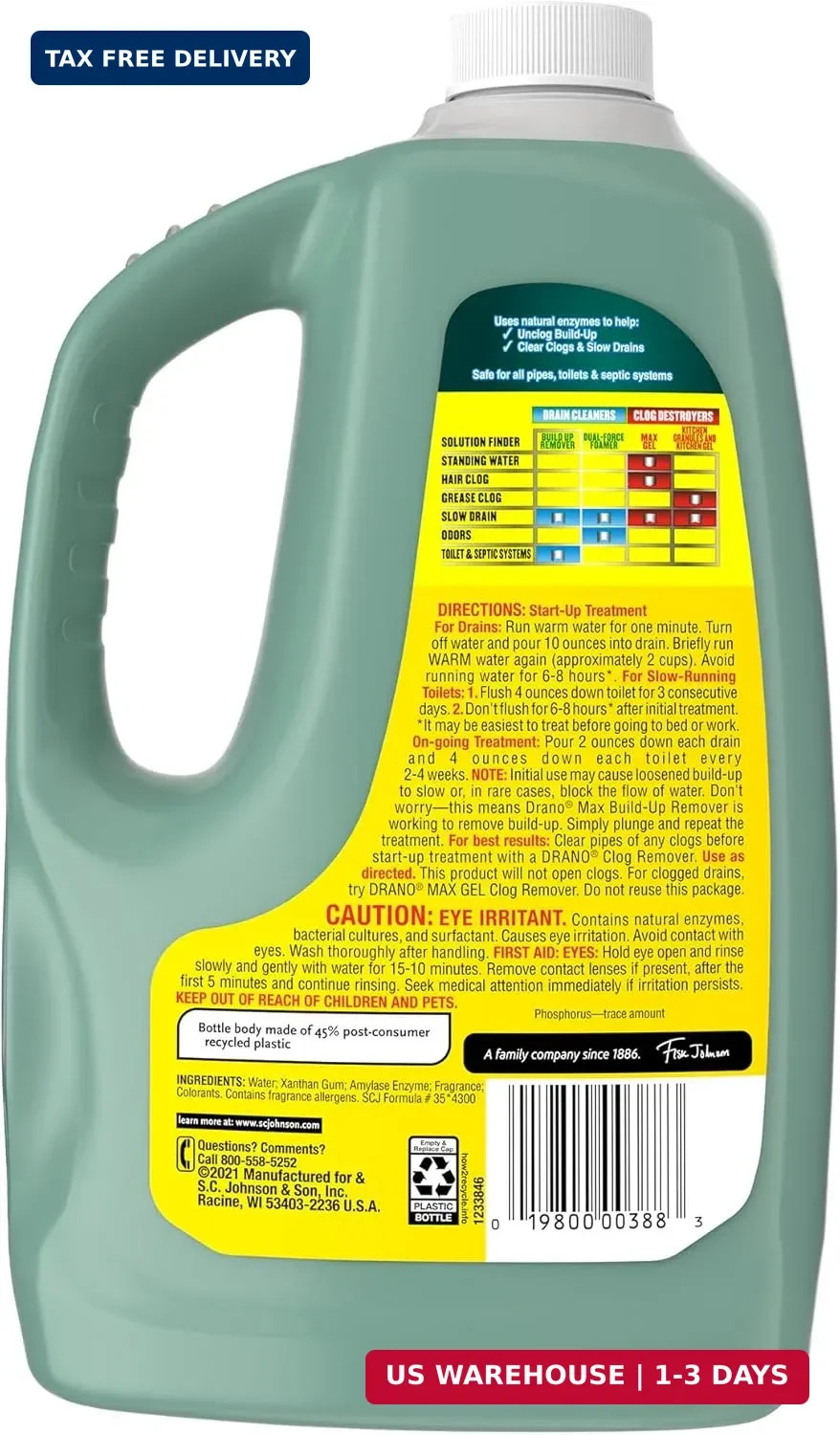 Drano Max Build Up Remover Drain Cleaner, Enzymes & Probiotics Prevents Clogs &
