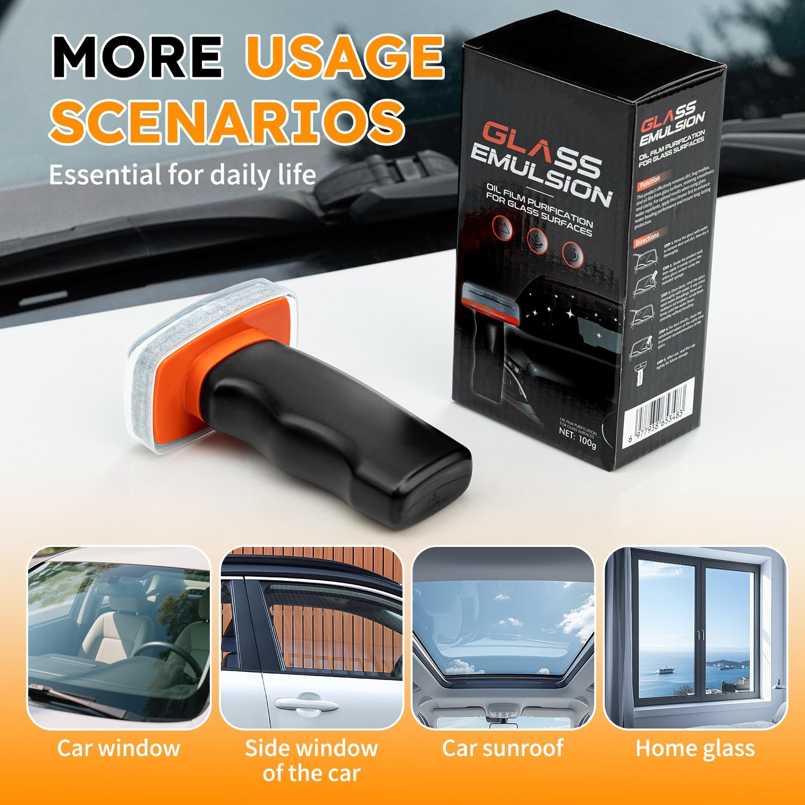 Glass Oil Film Remover for Car Windshield, Handheld Roll-On Glass Emulsion Cl…