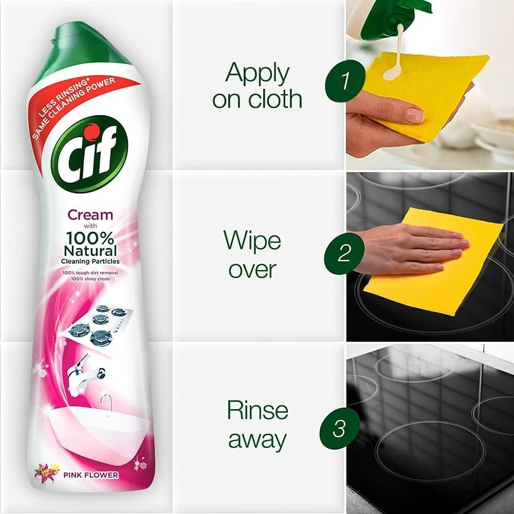 3 PK Cif Pink Multipurpose Surface Cleaner Cream for Kitchen & Bath Floral 500ml