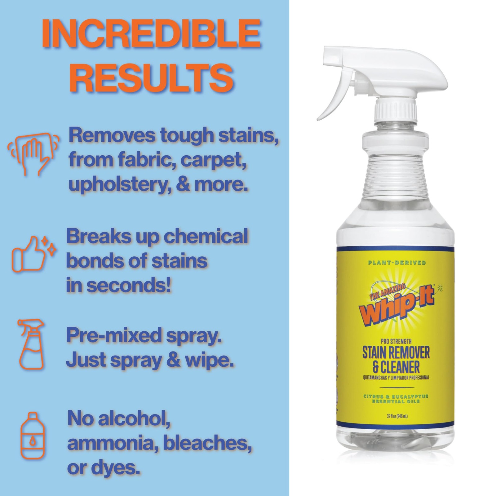 Whip It Cleaner, Multi Purpose Stain Remover Professional Strength Spray, Pl…