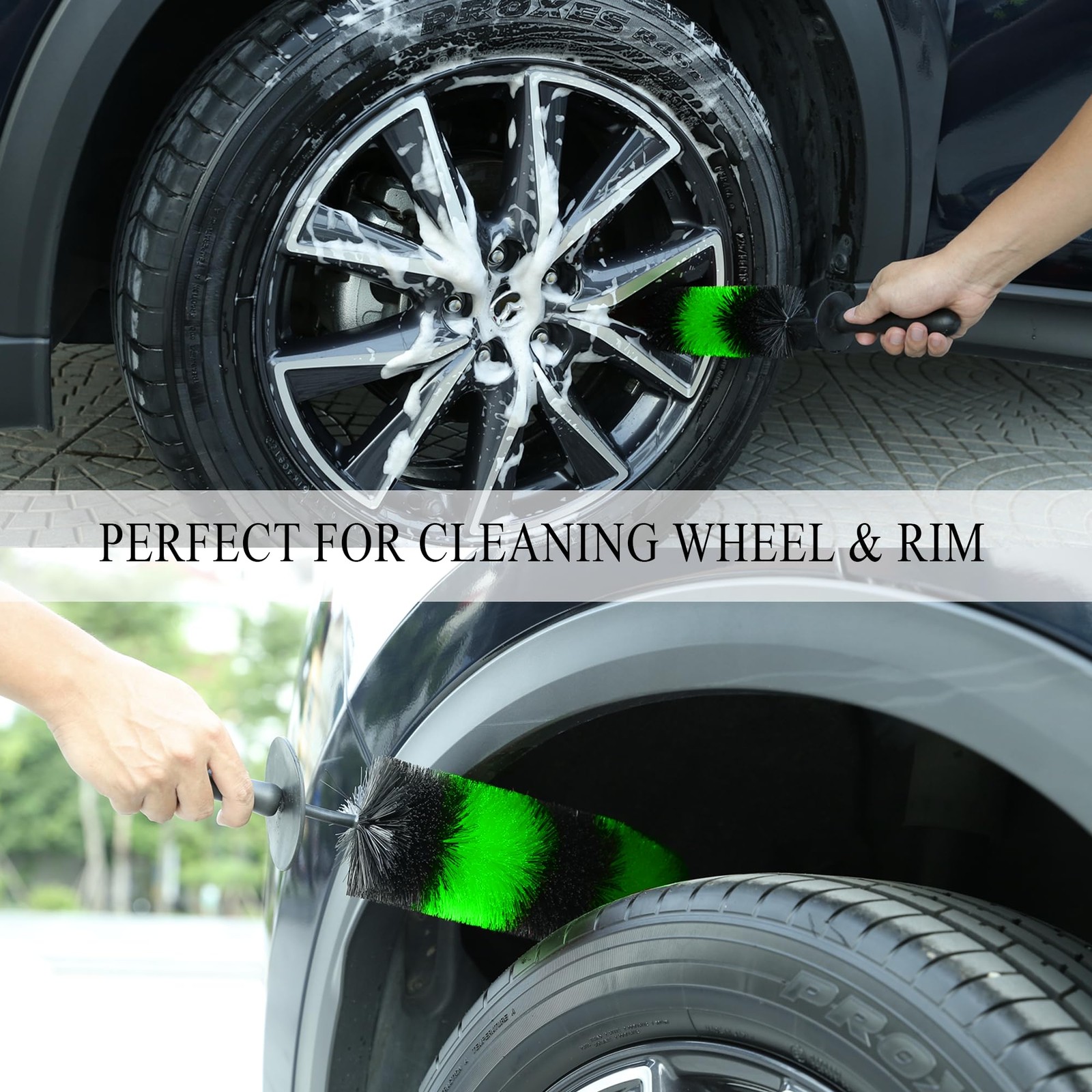 Wheel & Tire Brush Long Soft Bristles for Rims Wheel Wells Exhaust Tips Green