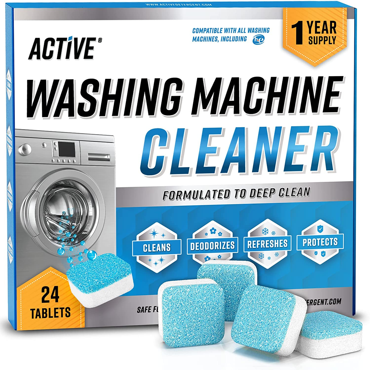Washing Machine Cleaner Descaler 24 Pack – Deep Cleaning Tablets HE Front Load