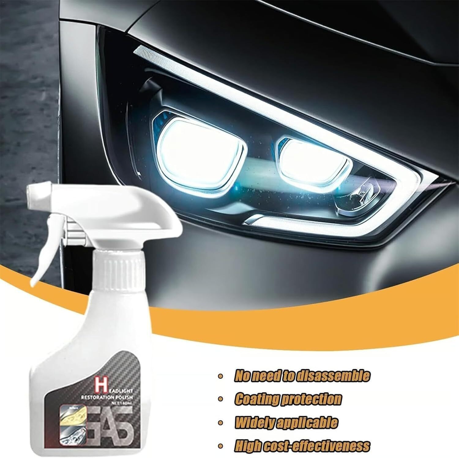 Automotive Headlamp Restoration Fluid Kit 180ml Headlight Polishing Cleaner 2025