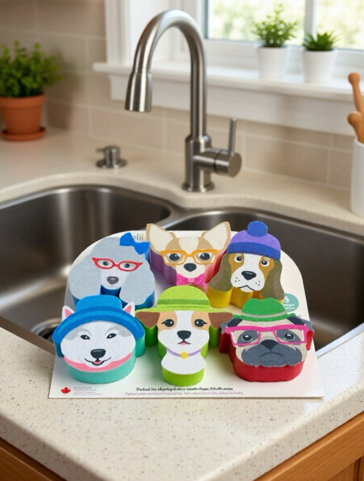 Kitchen Sponges 6 PACK DOG THEME Reusable Sponge Cute Funny Dogs NEW