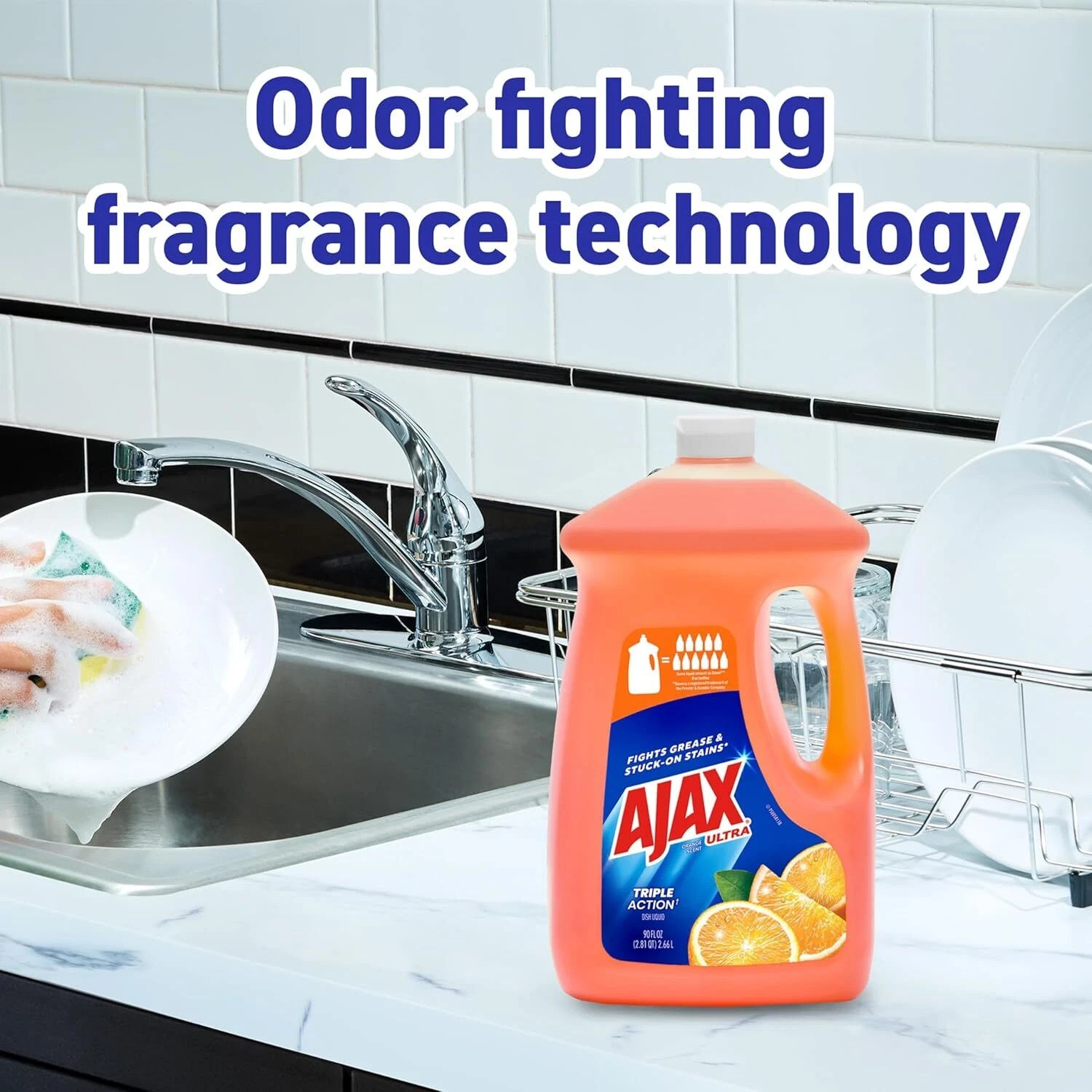Ajax Ultra Triple Action, Dishwashing Liquid Dish Soap, Orange, 90 Fluid Ounce