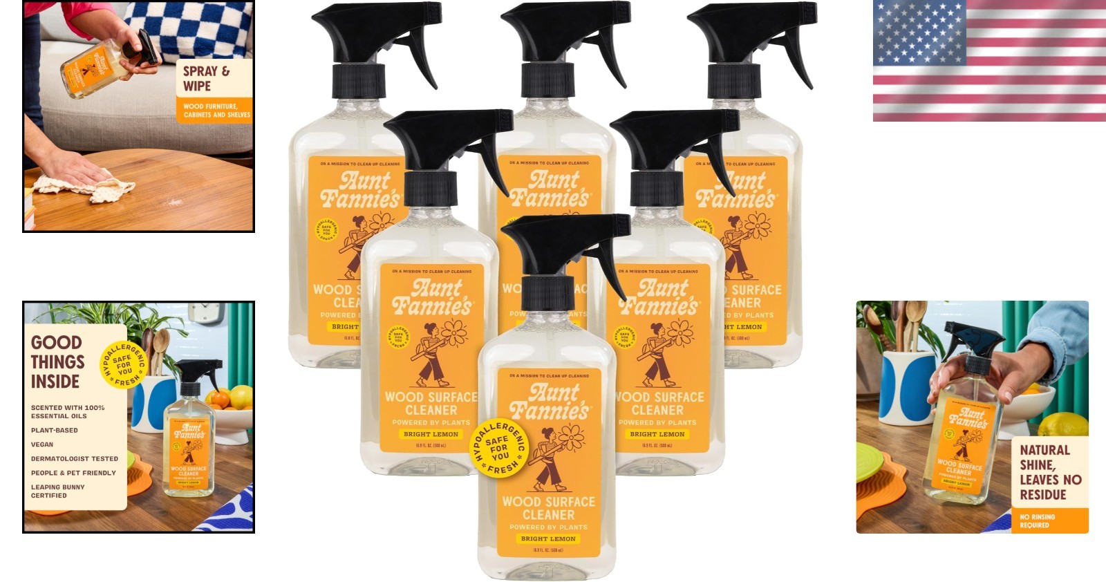 Eco-Friendly All-Purpose Wood Spray Cleaner – 16.9 Oz (Pack of 6) – Lemon Scent