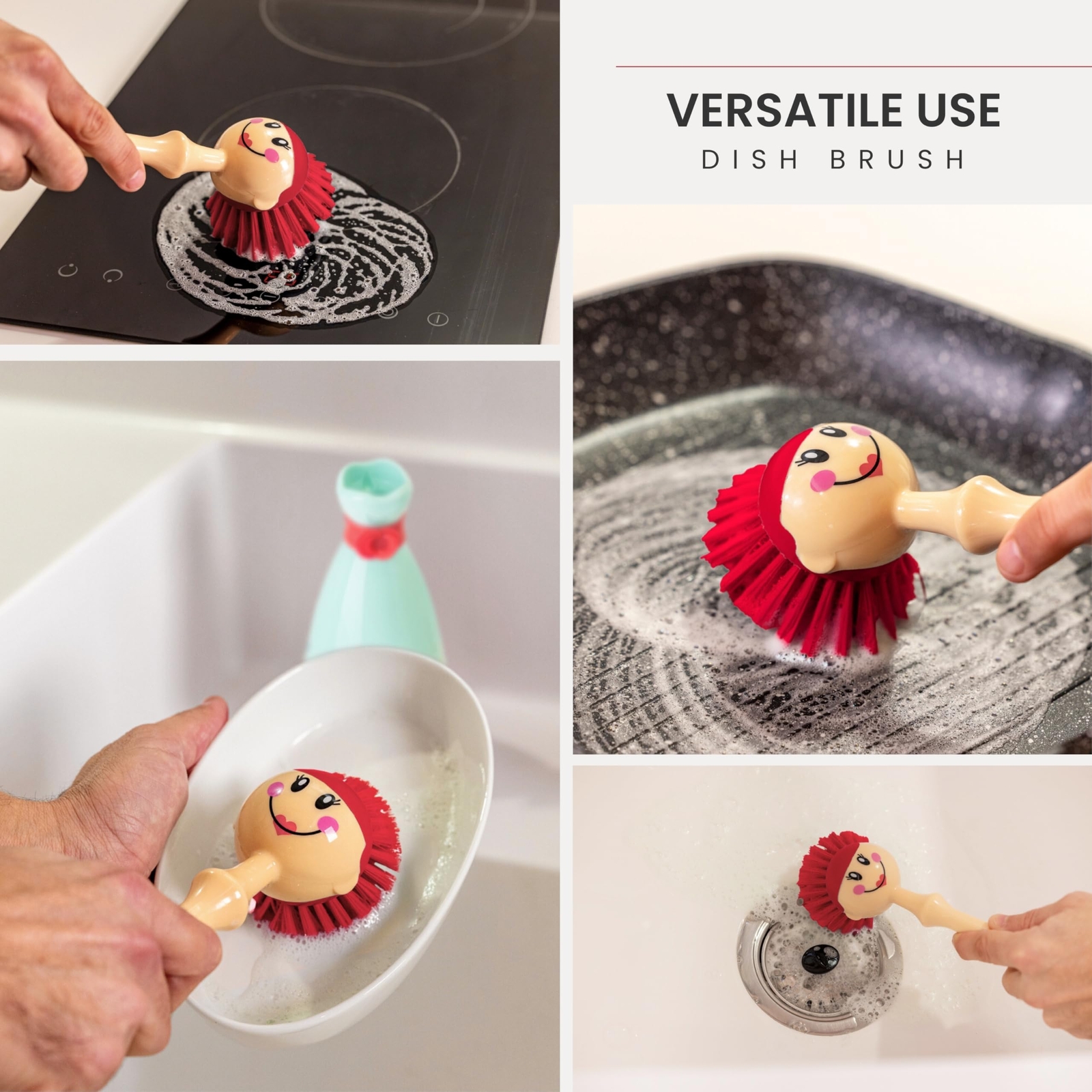 Dolls Dish Brush With Ergonomic Handle And Dresshaped Storage Holder Scrub Brush
