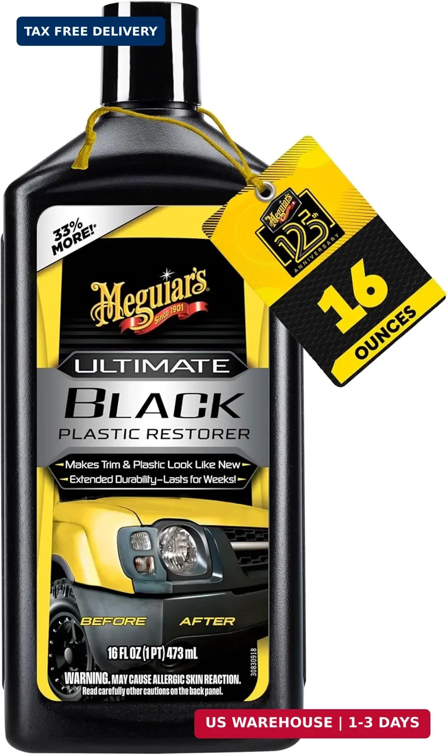 Meguiar’s Ultimate Black Plastic Restorer, 16OZ BT, 6/CV