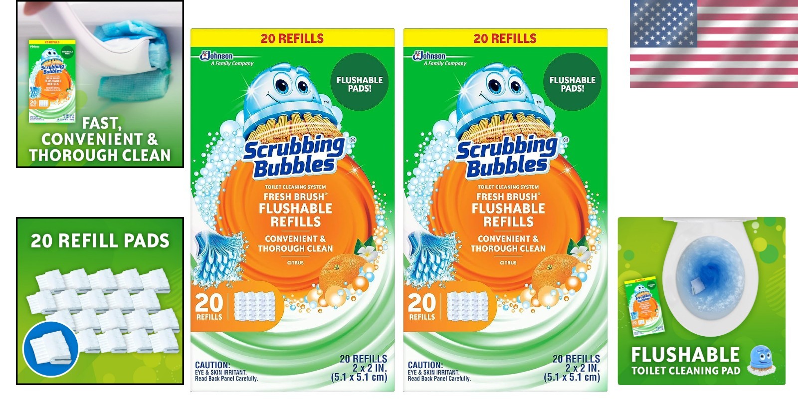 Fresh Brush Citrus Scent Toilet Cleaner Pads – 40 Total Flushable Refills