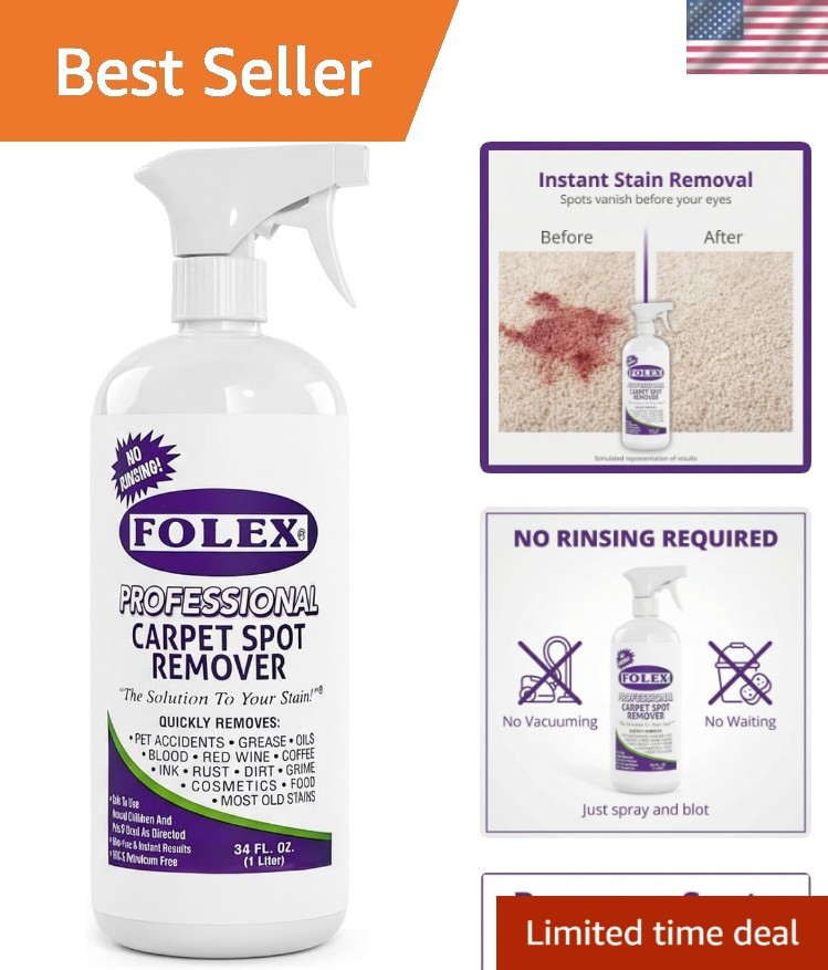 Professional Carpet Cleaner Spray 34 oz – Pet Stain Removal – Instant Stain R…
