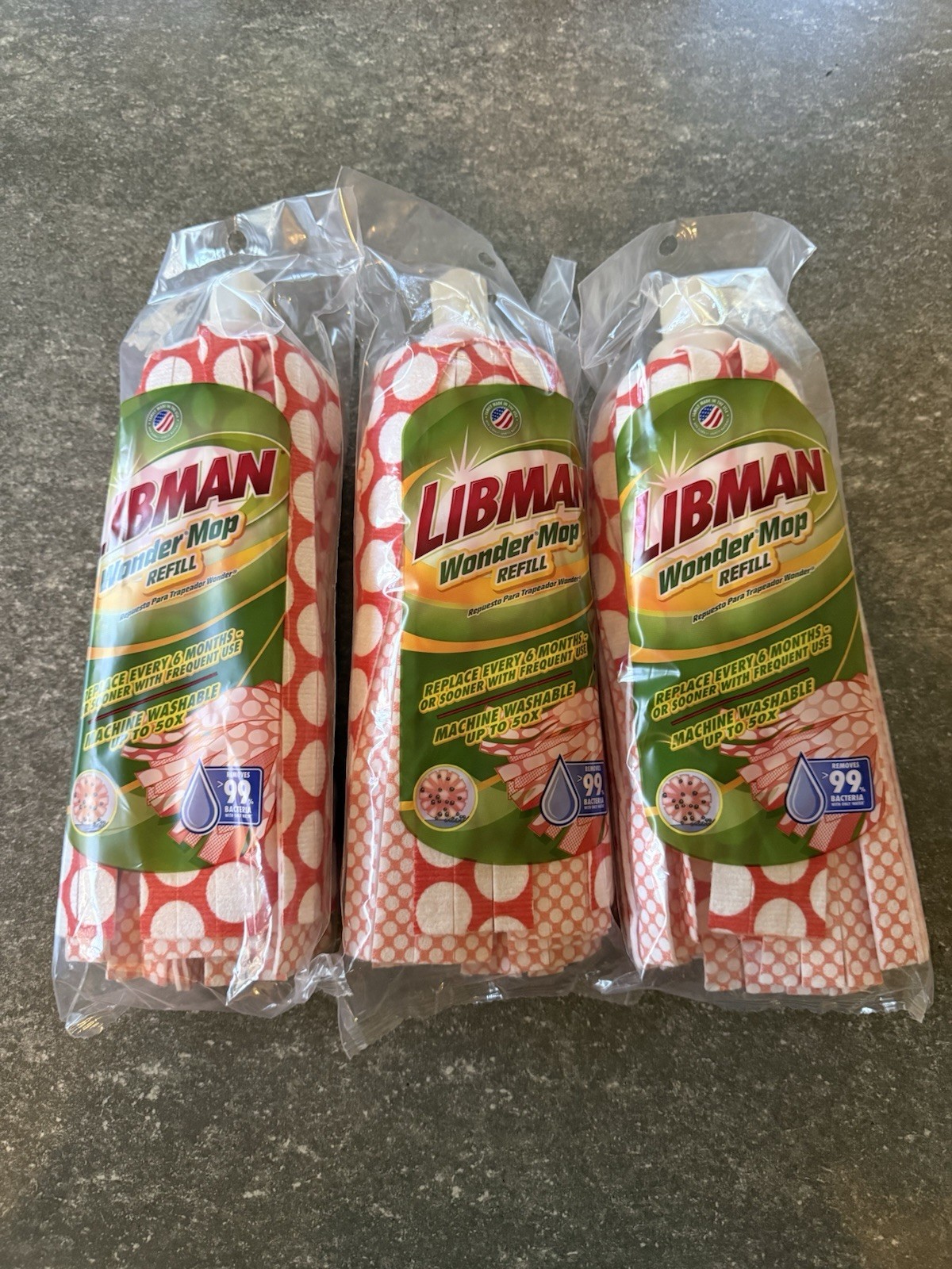 3 LIBMAN WONDER Mop Head Replacement Absorbent Microfiber Self Wringing Mop—NIP!