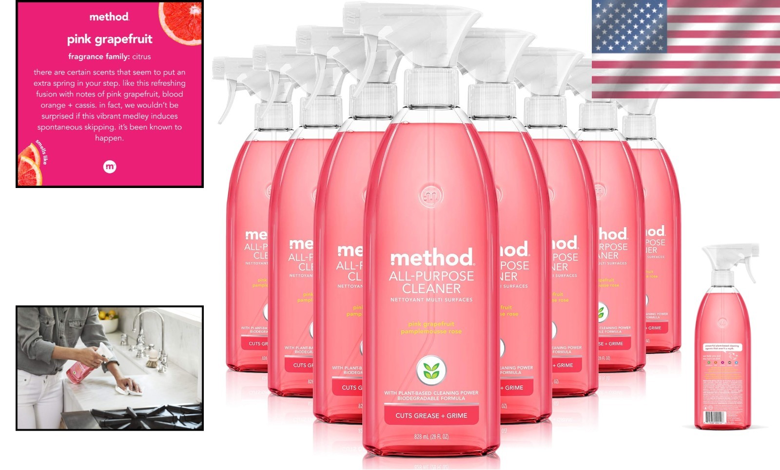 Eco-Friendly All-Purpose Cleaner Spray – Pink Grapefruit Scent, 8 Pack (28 Oz)