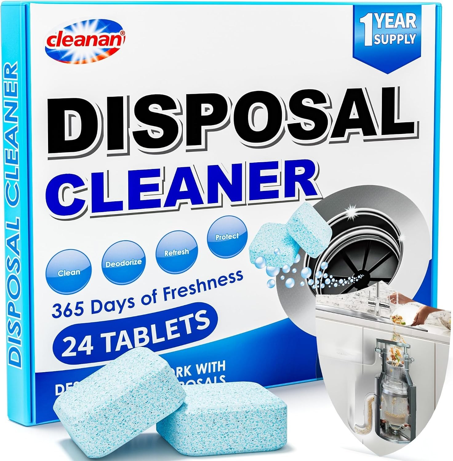 1 Supply of 24 Lemon Scented Garbage Disposal Cleaner Tablets – Easy to Use