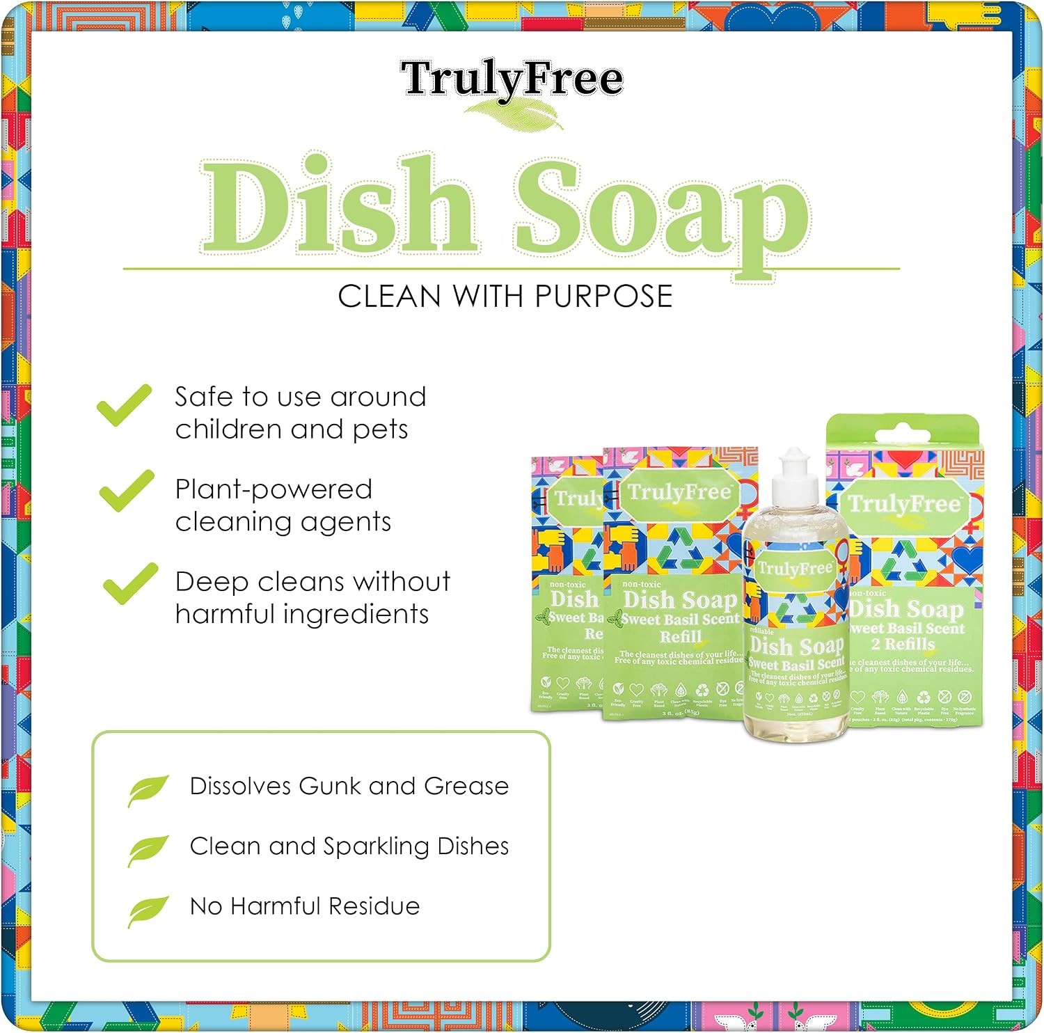 Truly Free Plant Based Dish Soap Kit Sweet Basil