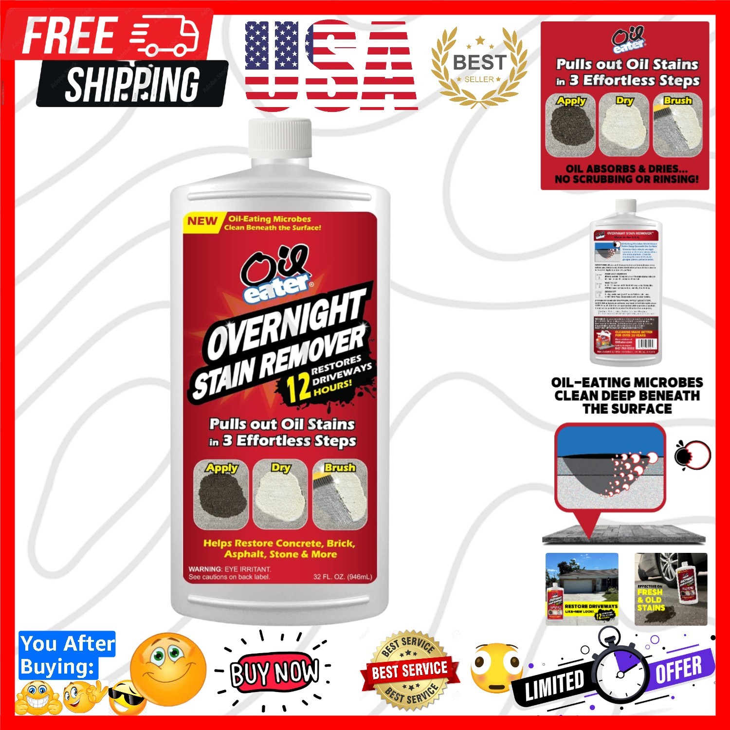 Overnight Stain Remover for Cleaning Oil Stains on Concrete, Driveway, Pavers…