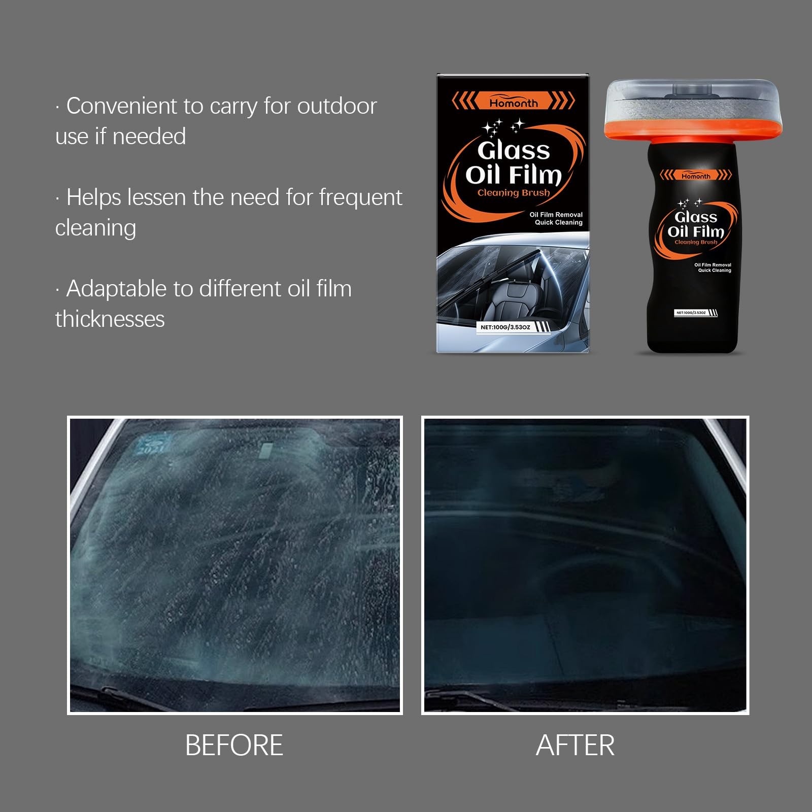 2PC Glass Oil Film Remover Automotive Cleaner for Residue & Road Grime