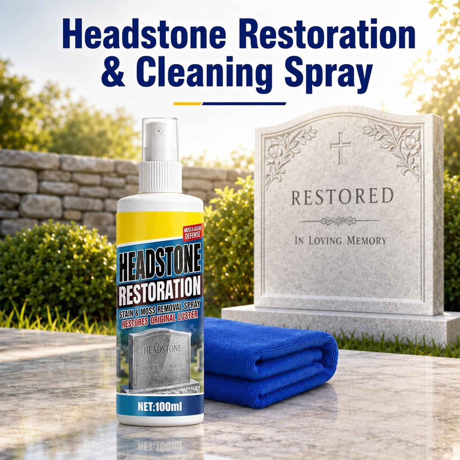 Gentle & Effective 100ml Headstone Cleaner Spray – Perfect for Cemetery Care