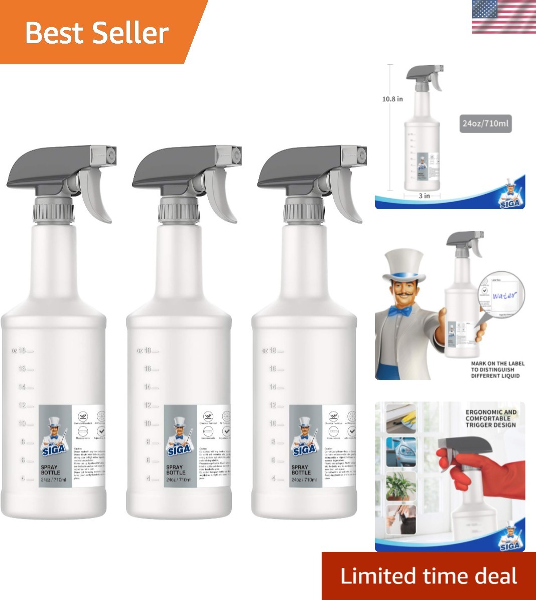24 oz Empty Plastic Spray Bottles for Cleaning Solutions, Heavy Duty Househol…