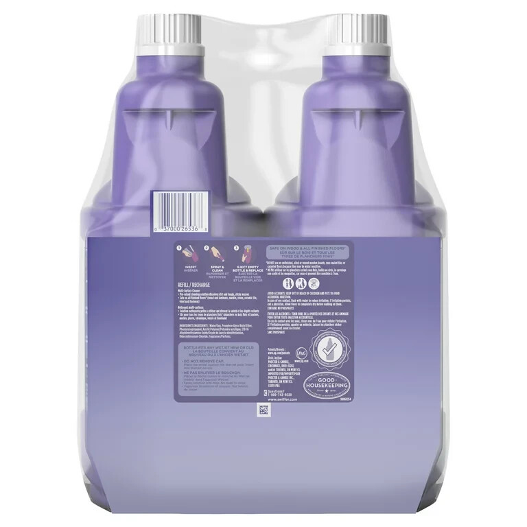 Swiffer WetJet Liquid Floor Cleaner,Lavender Vanilla&Comfort, 1.25 Liter 2pack