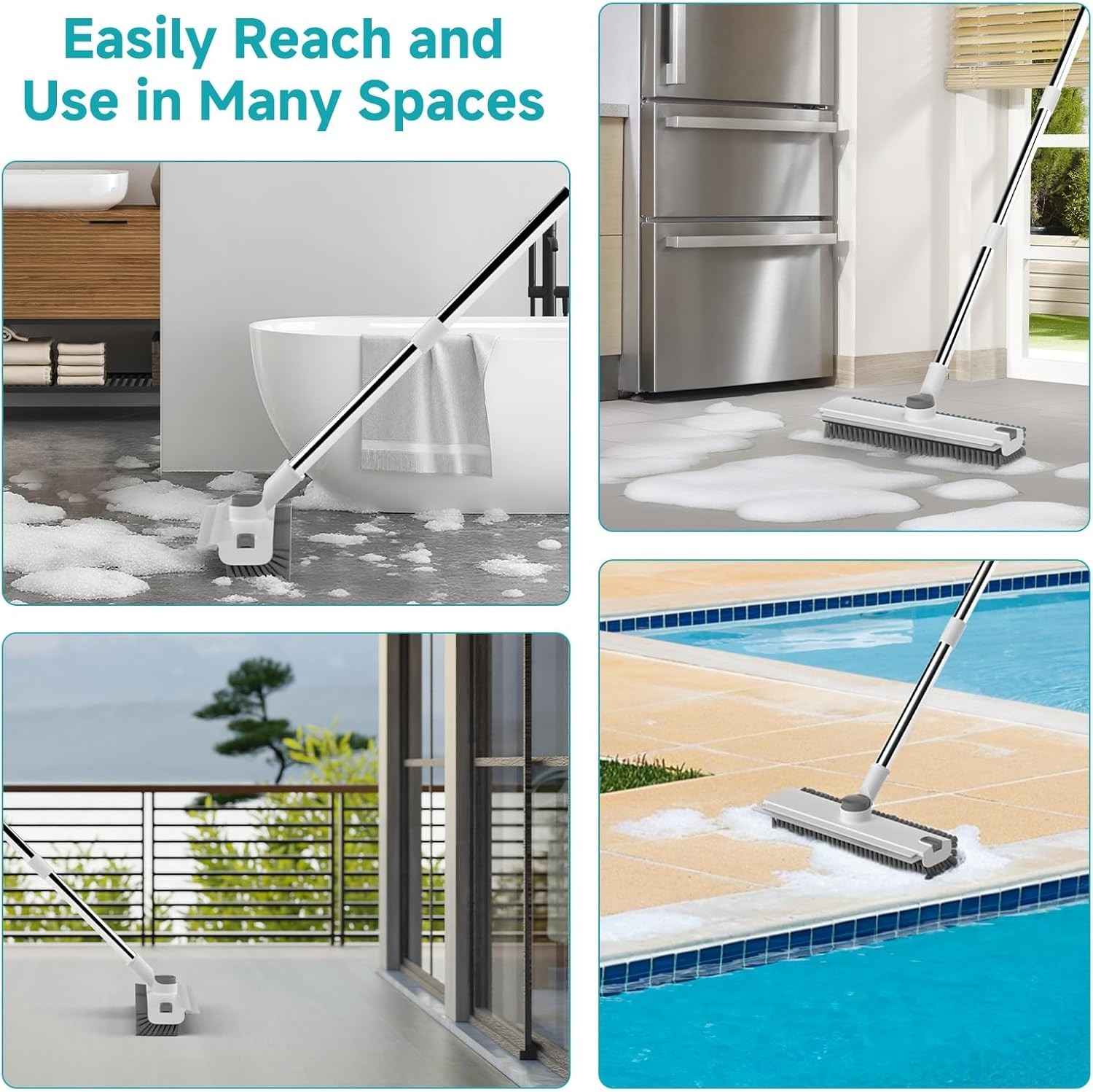 Floor Scrub Brush with Long Handle Adjustable 3-in-1 Heavy-Duty Floor Cleaner