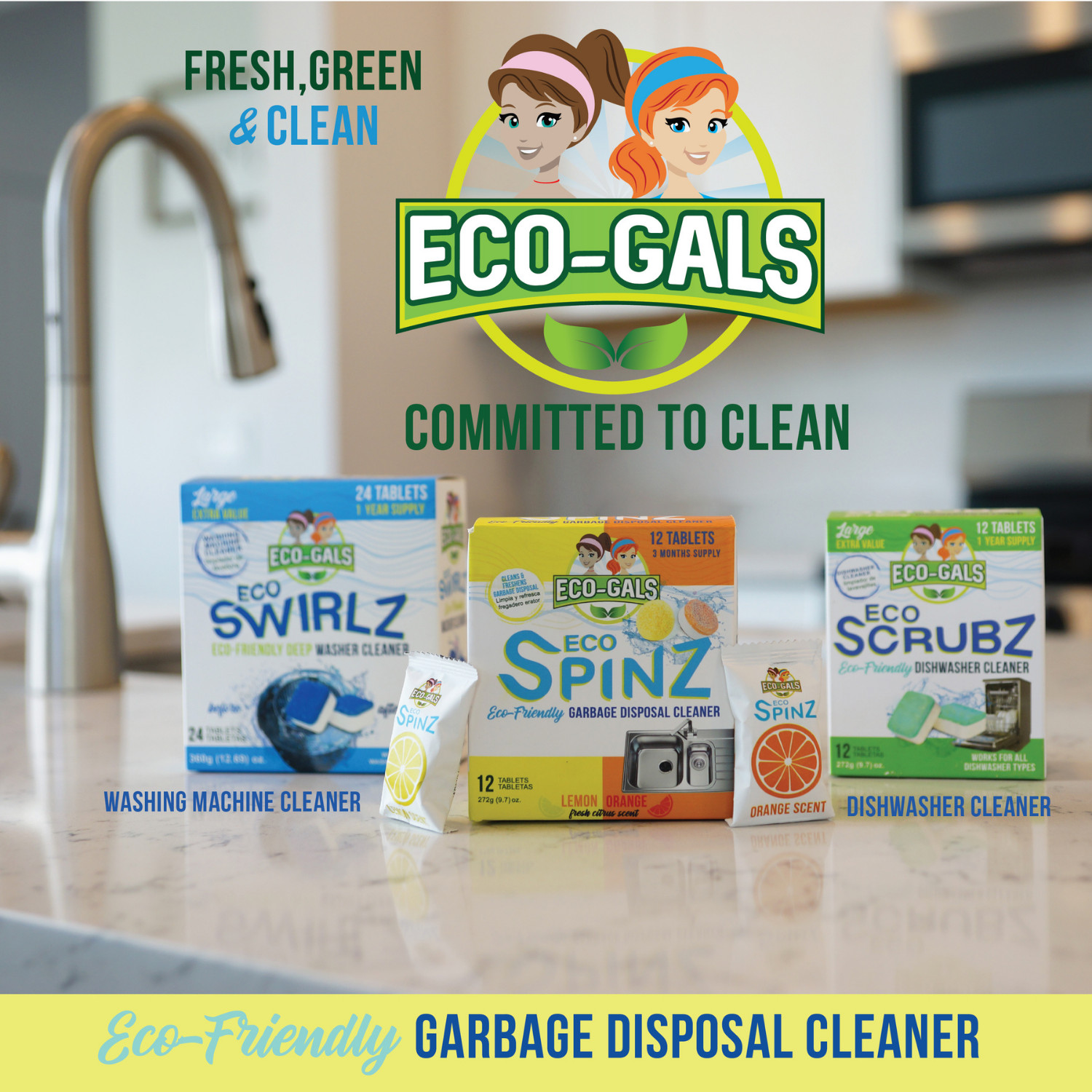 Eco-Gals Eco Spinz Garbage Disposal Cleaner and Deodorizer for Cleaning Kitchen