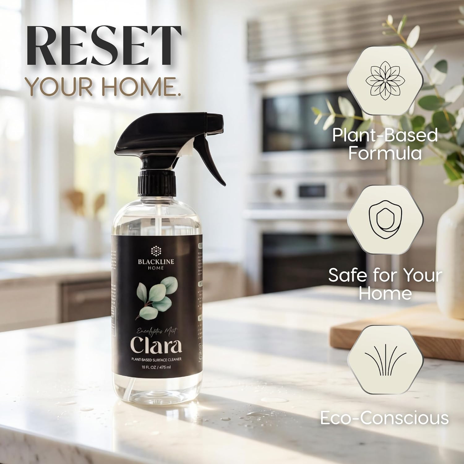 Home Clara — Plant-Based Surface Cleaner — 16 Fl Oz | Streak-Free, Biodegradable
