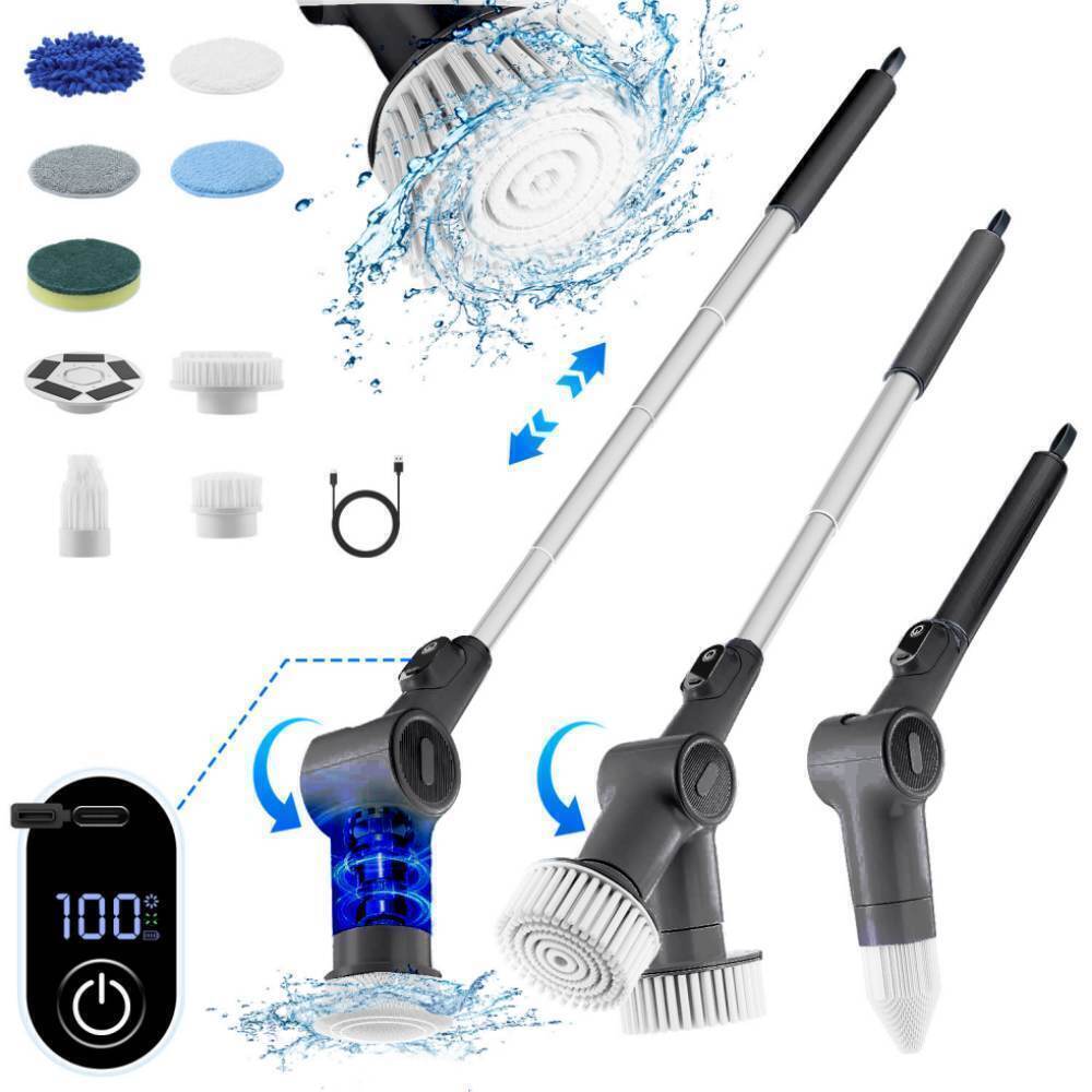Electric Spin Scrubber 8 Replaceable Brush Heads Shower Cleaner Brush 3 Speeds