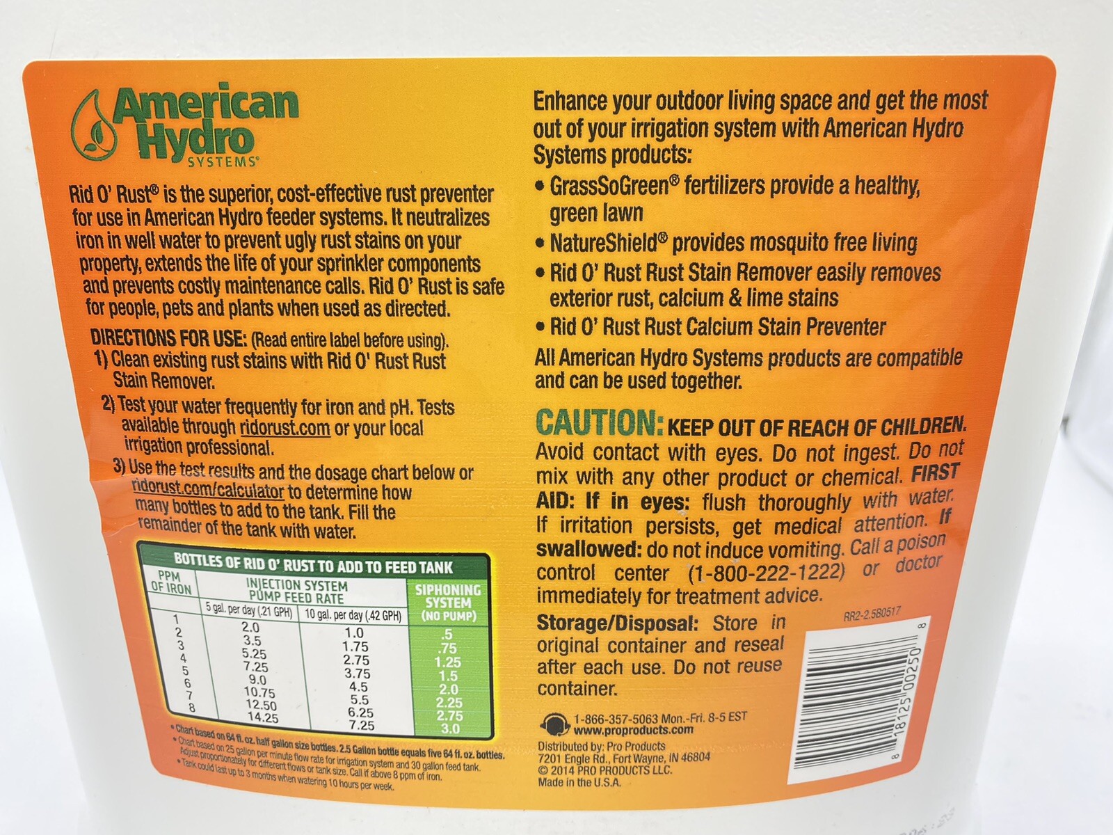 American Hydro Systems RR2 Rid O’ Rust Extreme Water 2X Conce -LOCAL PICKUP ONLY