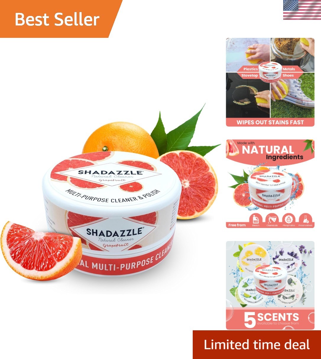 Versatile Grapefruit Scent Cleaning Paste – Biodegradable & Streak-Free 10.58 oz