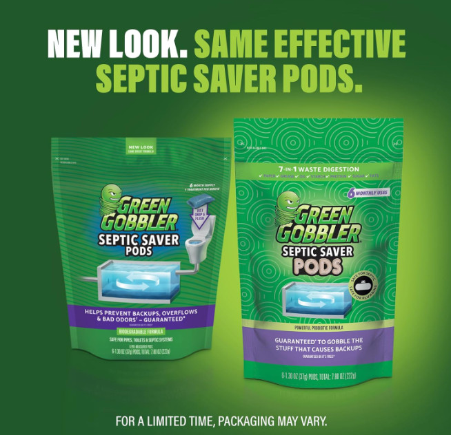Green Gobbler Septic Tank Enzyme Treatment Packets, 6 Month Supply – Powerful &