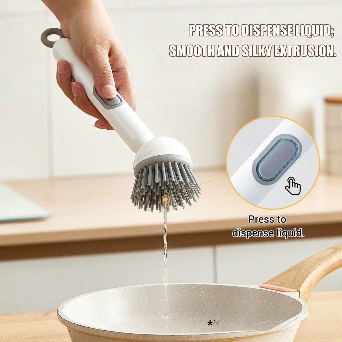 Dish Brush – Dish Brush with Detergent Dispenser – Adjustable Angle & Rotating