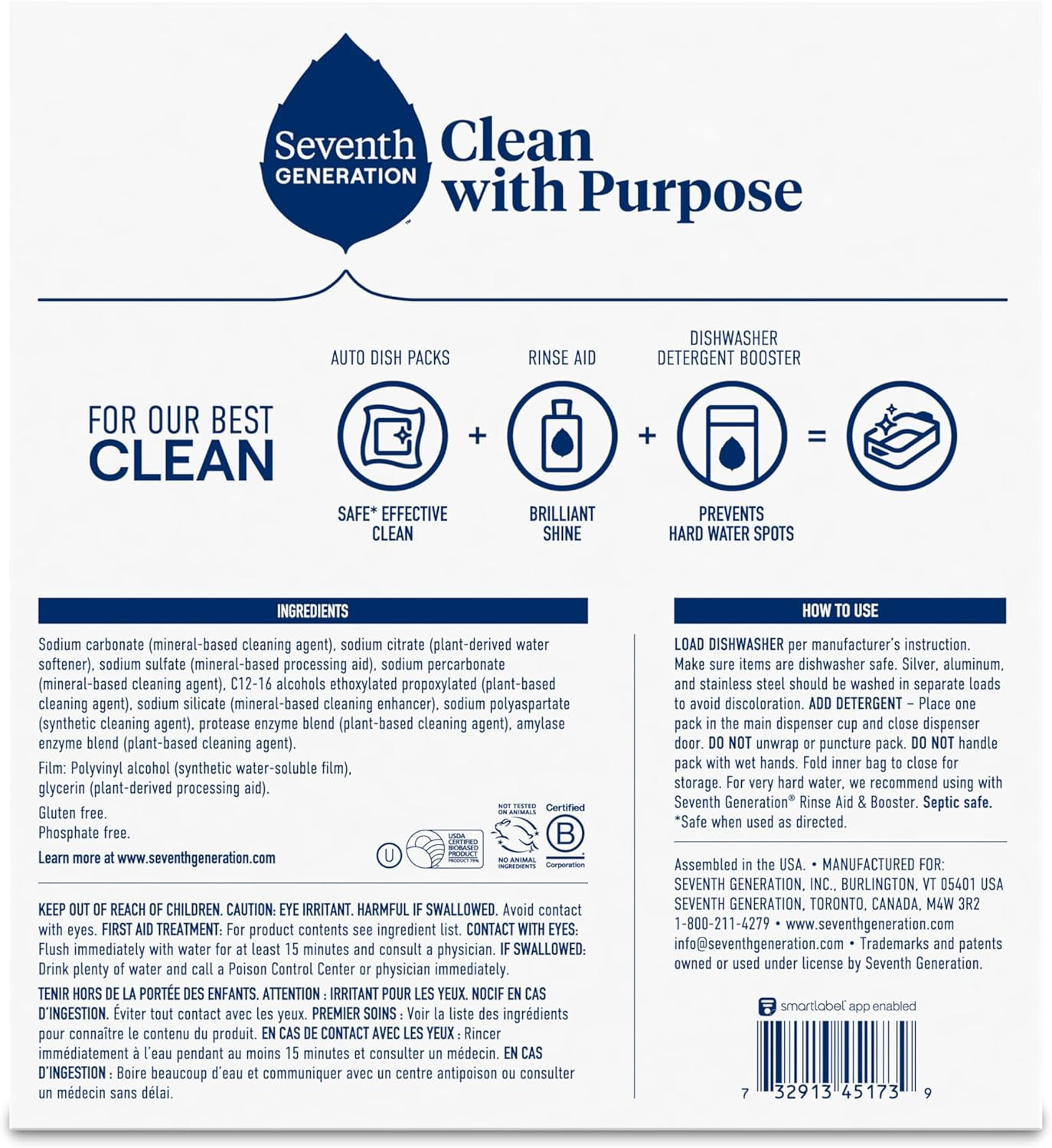 Seventh Generation Dishwasher Detergent Packs Free & Clear 20ct 6-Pack Bulk