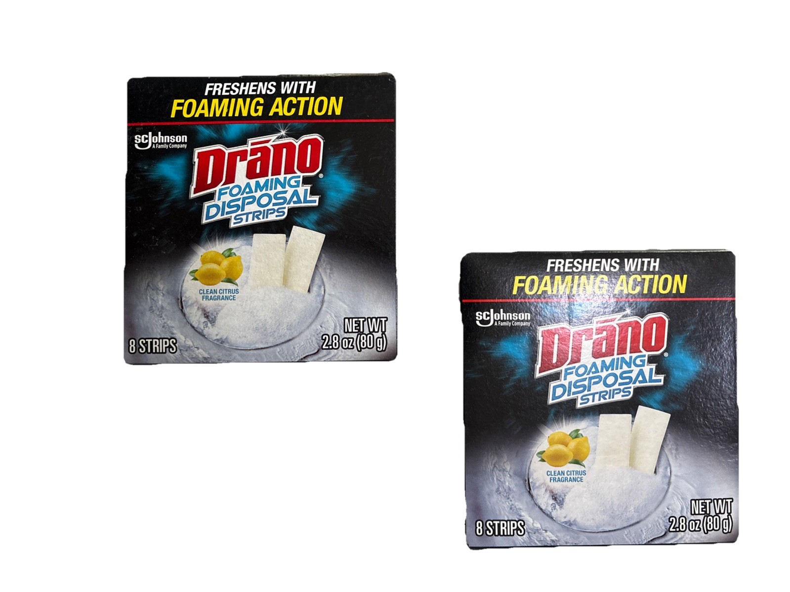 (2) NEW Drano Foaming Disposal Strips Clean Citrus Fragrance 16 Total Strips