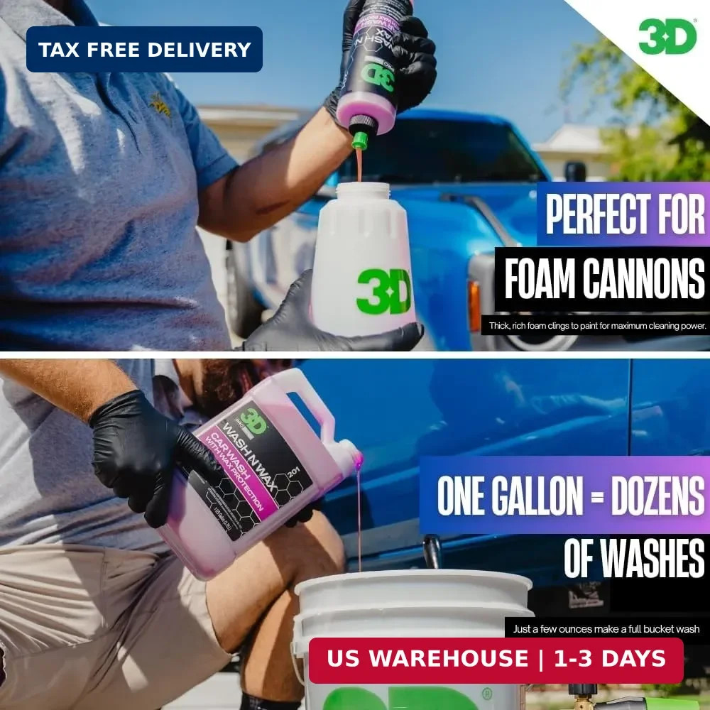 3D Wash N Wax Car Wash Soap – pH Balanced, Easy Rinse, Scratch Free Soap with Wa