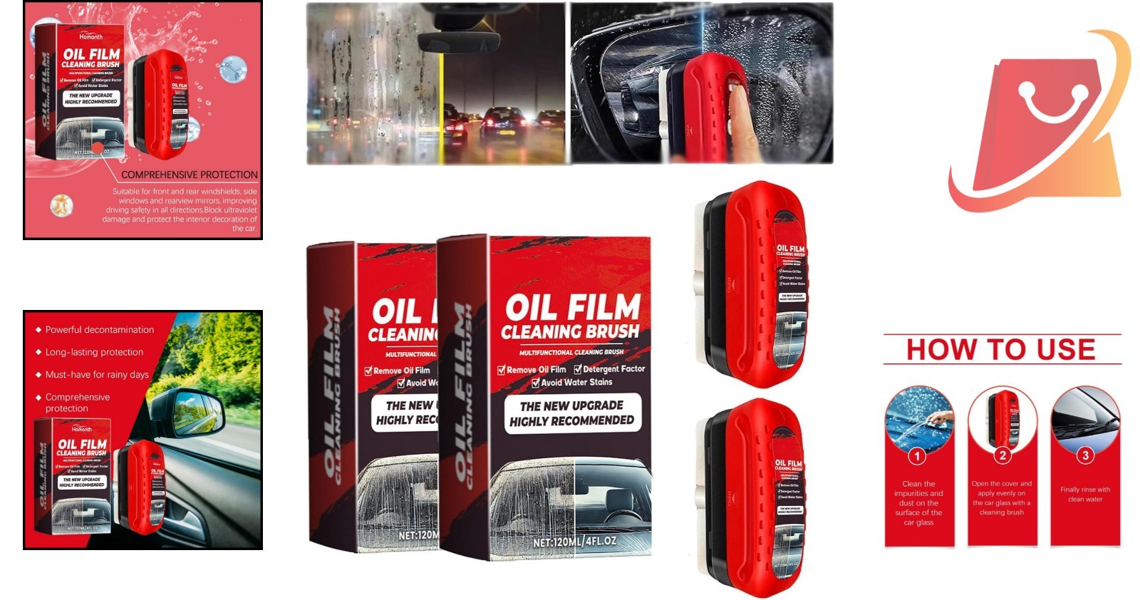 2Pack Glass Coating for Windshield Oil Film Remover Anti-Fog Water Repellent