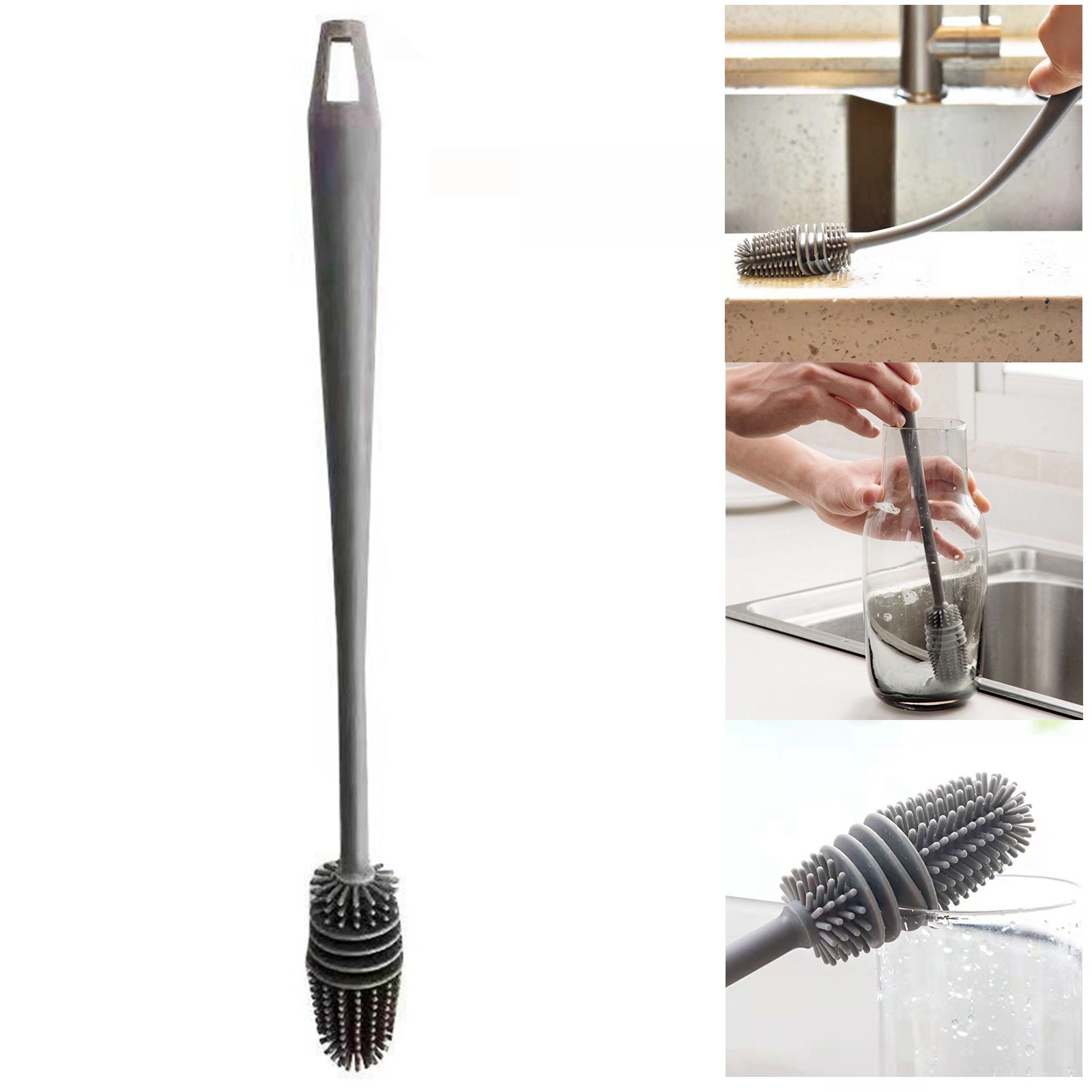 1Pc Bottle Scrubbing Washing Brush Silicone Long Handle Cup Cleaning Brush Tool