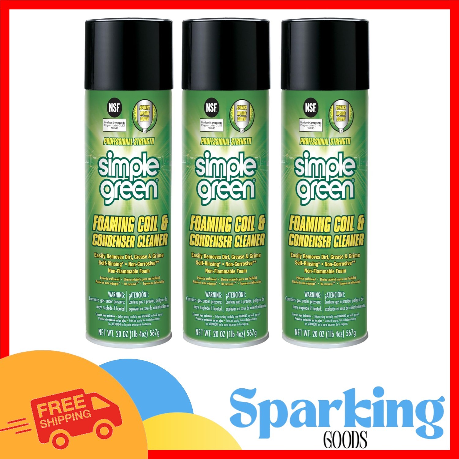 Pack of 3 Fume Free Foaming Coil Cleaner 20oz – Perfect for Refrigerators & HVAC