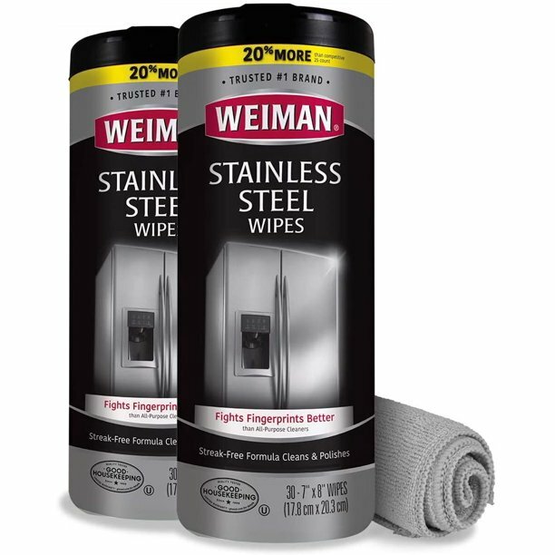 2PK Weiman Stainless Steel Cleaner Wipes Polish Shine 60CT Free Microfiber Towel