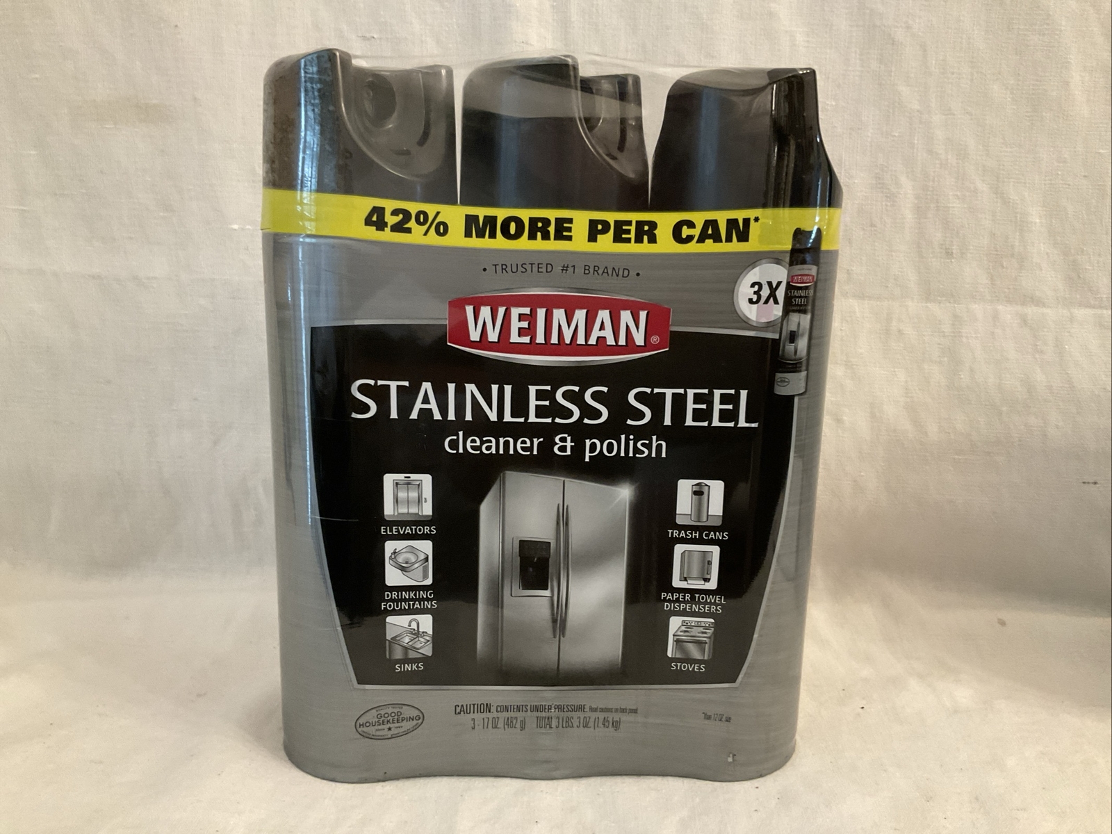 Weiman Stainless Steel Cleaner & Polish (17oz, 3pk Sealed Package) Original