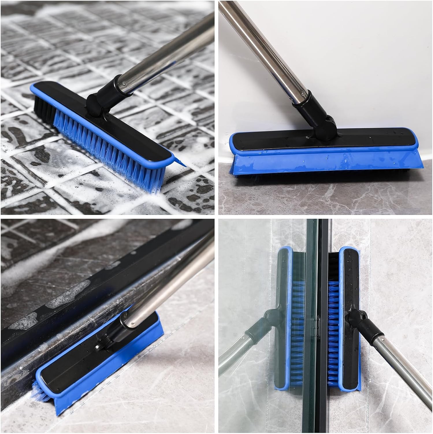 Grout Cleaner Brush with Long Handle, V-Shaped Floor Scrub Brush Swivel Grout Br