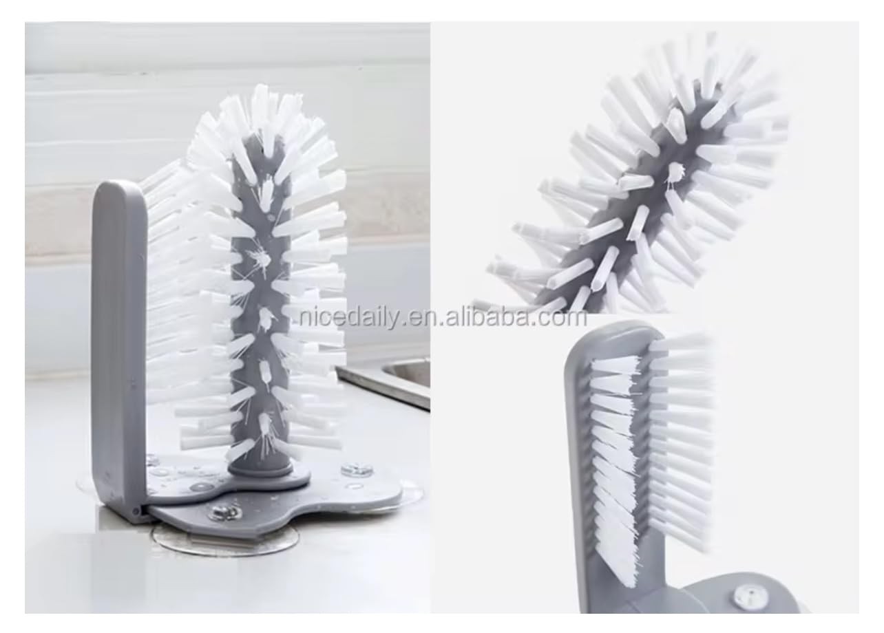 Water Bottle Cleaning Brush Glass Cup Washer with Suction Base Bristle Brush for
