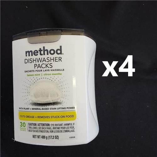 = Lot of 4 Method Dishwasher Packs 30 CT Lemon Mint 17.2 oz Cuts Grease NEW