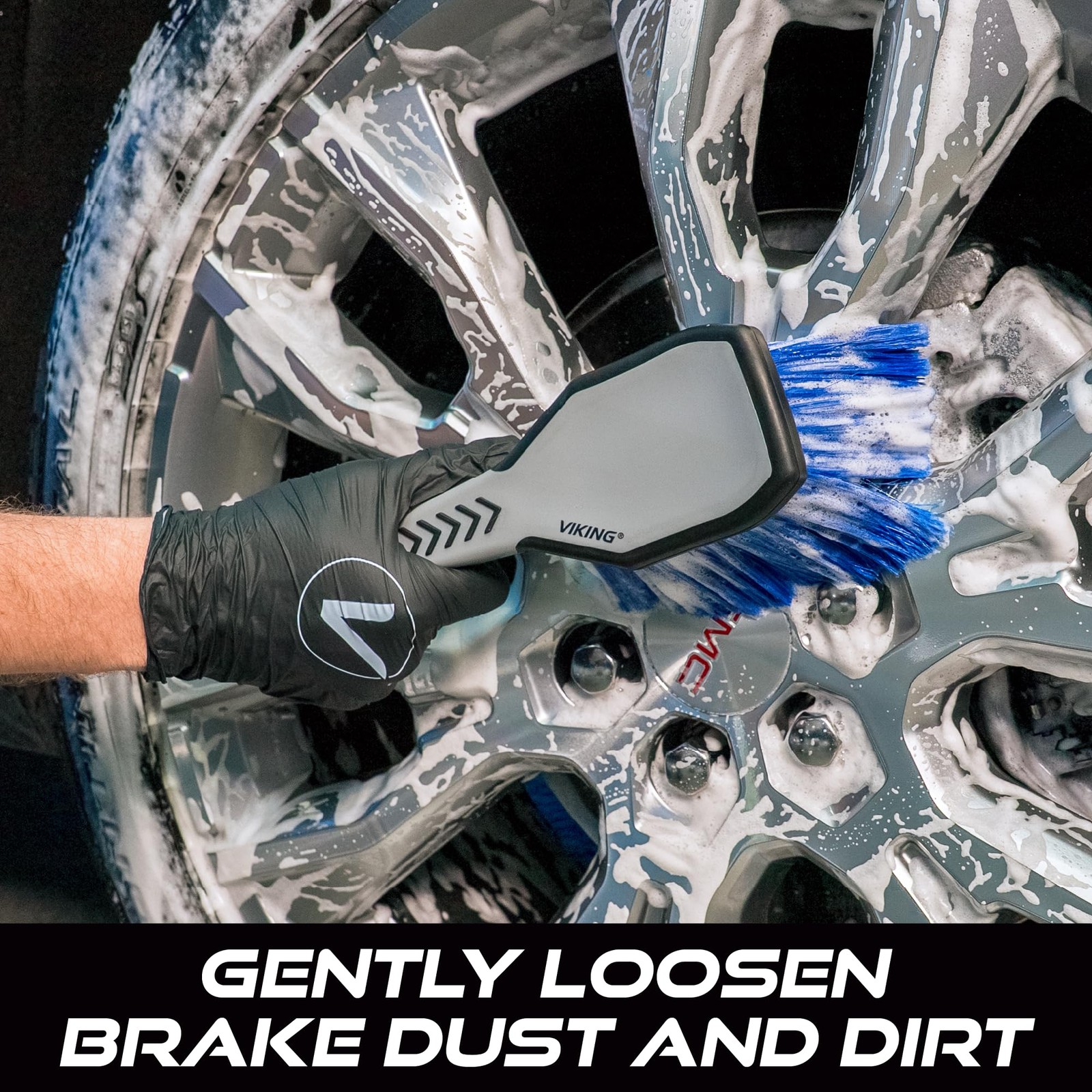 VIKING Wheel Brush for Rims, Cleaning Brush for Tires, Grey, 10.3 x 3.3 x 3.8 In